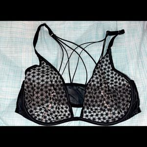 Unlined Plunge Underwire Black Bra 36D